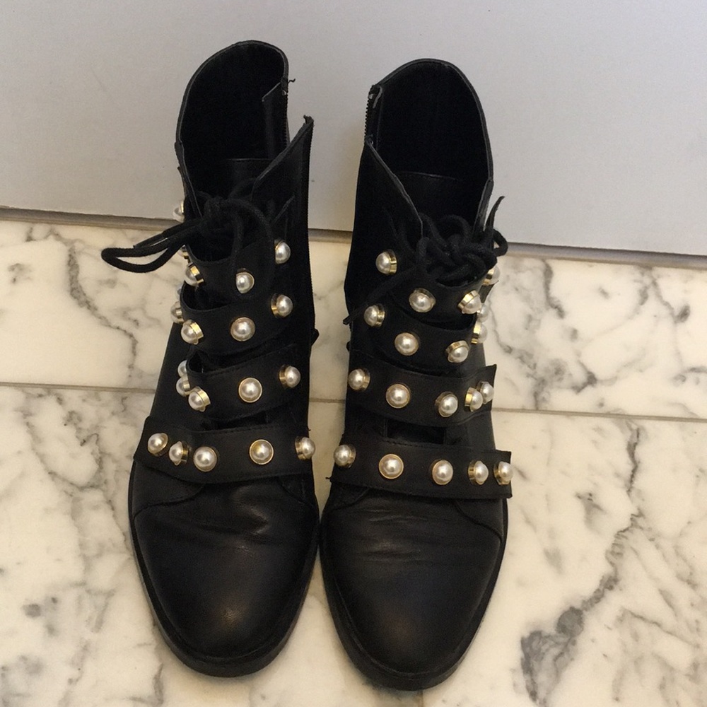 Zara pearl leather combat boots